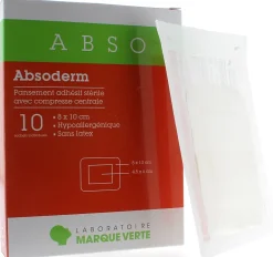 Absoderm Pansement adhésif stérile avec compresse centrale 8x10 cm Marque Verte - boîte de 10 sachets individuels