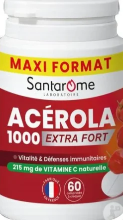 Acérola 1000 extra fort Santarome - pot de 60 comprimés à croquer