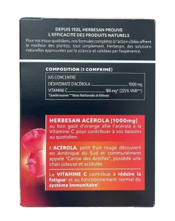 Acérola 1000 g + vitamine C 180mg goût orange Herbesan - boite de 30 comprimés à croquer