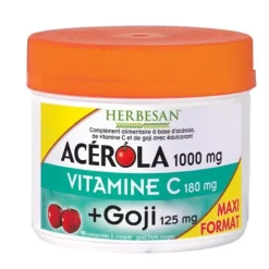 Acérola 1000 mg + vitamine C 180 mg + Goji 125 mg Herbesan - pot de 90 comprimés à croquer