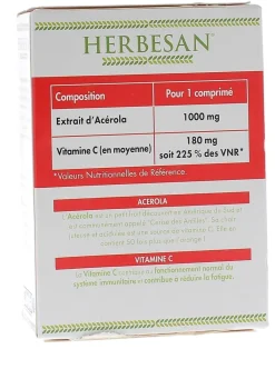 Acérola 1000 mg + vitamine C 180 mg Herbesan - boîte de 30 comprimés effervescents