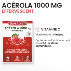 Acérola 1000mg + vitamine C Superdiet - boîte de 30 comprimés effervescents