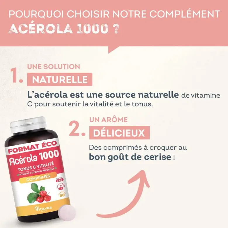 Acérola 1000 Nutrisanté - 60 comprimés à croquer