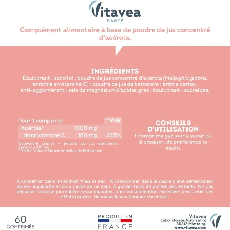 Acérola 1000 Nutrisanté - 60 comprimés à croquer