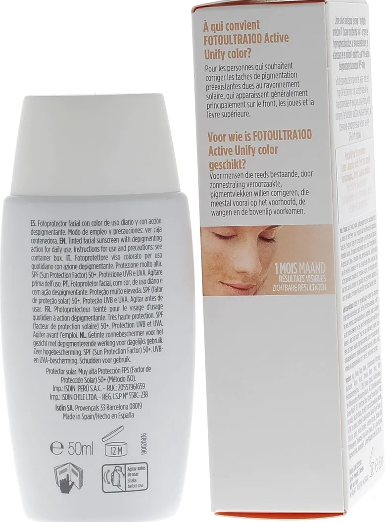 Active Unify Color dépigmentant SPF 50+ Foto Ultra 100 Isdin - flacon de 50ml