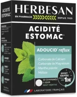 Adoucid reflux acidité estomac goût menthe Herbesan - boite de 30 comprimés à croquer