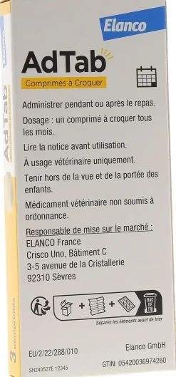 AdTab 900 mg chien Elanco 22-45 kg – 3 comprimés à croquer