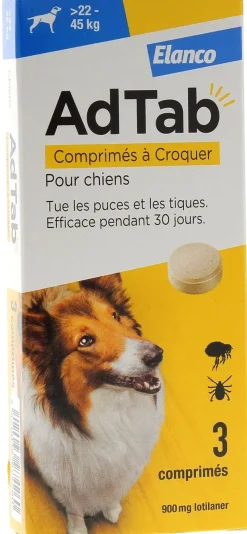 AdTab 900 mg chien Elanco 22-45 kg – 3 comprimés à croquer