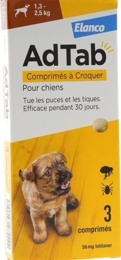 AdTab 56 mg chien 1,3-2,5 kg Elanco - boite de 3 comprimés à croquer
