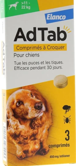 AdTab 450 mg chien 11-22 kg Elanco – 3 comprimés à croquer
