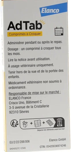 AdTab 225 mg chien 5,5-11 kg Elanco – 3 comprimés à croquer