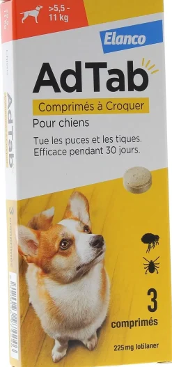 AdTab 225 mg chien 5,5-11 kg Elanco – 3 comprimés à croquer