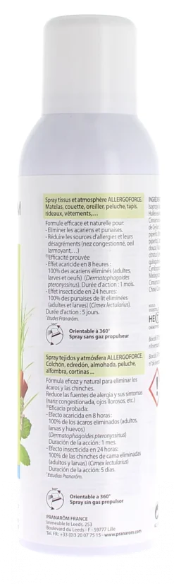 Allergoforce Spray environnement anti-acariens, anti punaises et anti-tiques Pranarôm - spray de 150 ml