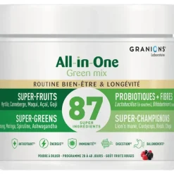 All-in-One Green mix routine bien-être et longévité goût fruits rouges Granions - pot de 146g
