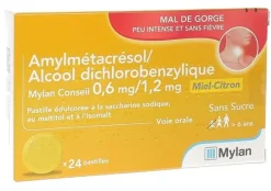 Amylmetacresol / Alcool Dichlorobenzylique miel citron Mylan Conseil - boîte de 24 pastilles