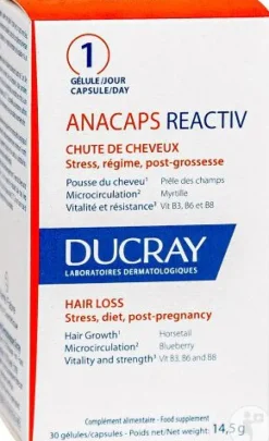 Anacaps reactiv cheveux et ongles Ducray - pot de 30 gélules