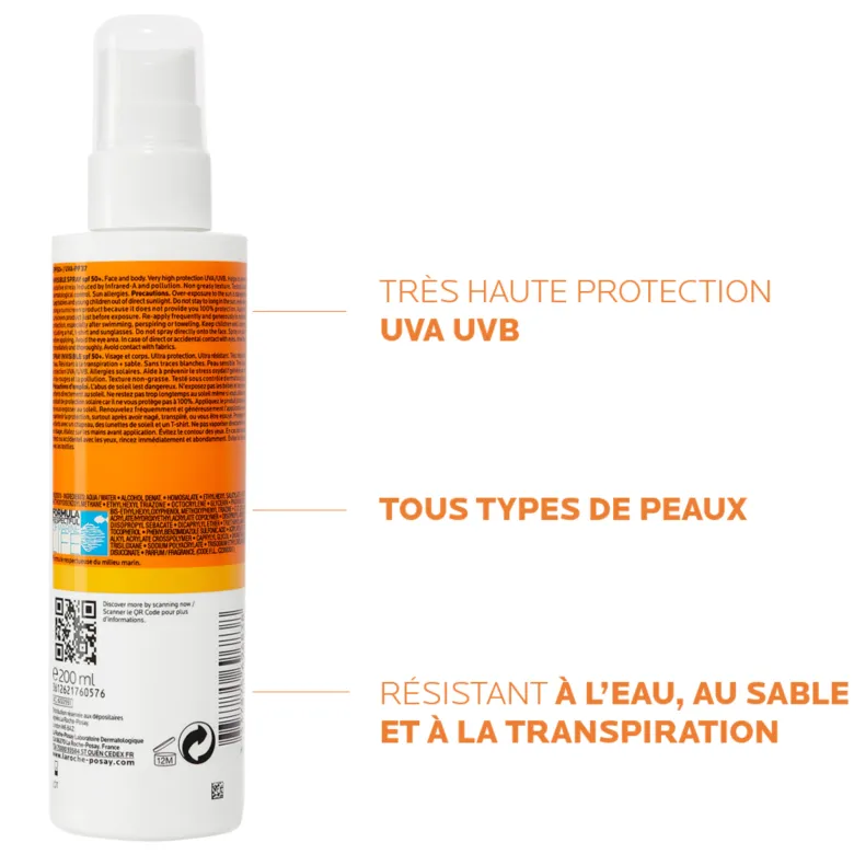 Anthelios Spray solaire invisible SPF 50+ La Roche-Posay - spray de 200 ml