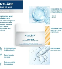 Anti-âge nuit crème régénérante Granions - pot de 50ml