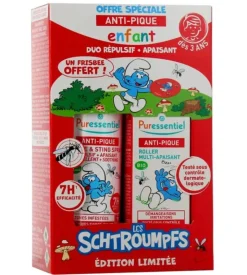 Anti-pique schtroumpfs dès 3 ans Puressentiel - coffret répulsif + apaisant + un frisbee offert