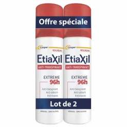 Anti-transpirant extrême 96h Etiaxil - lot de 2 sprays de 150ml