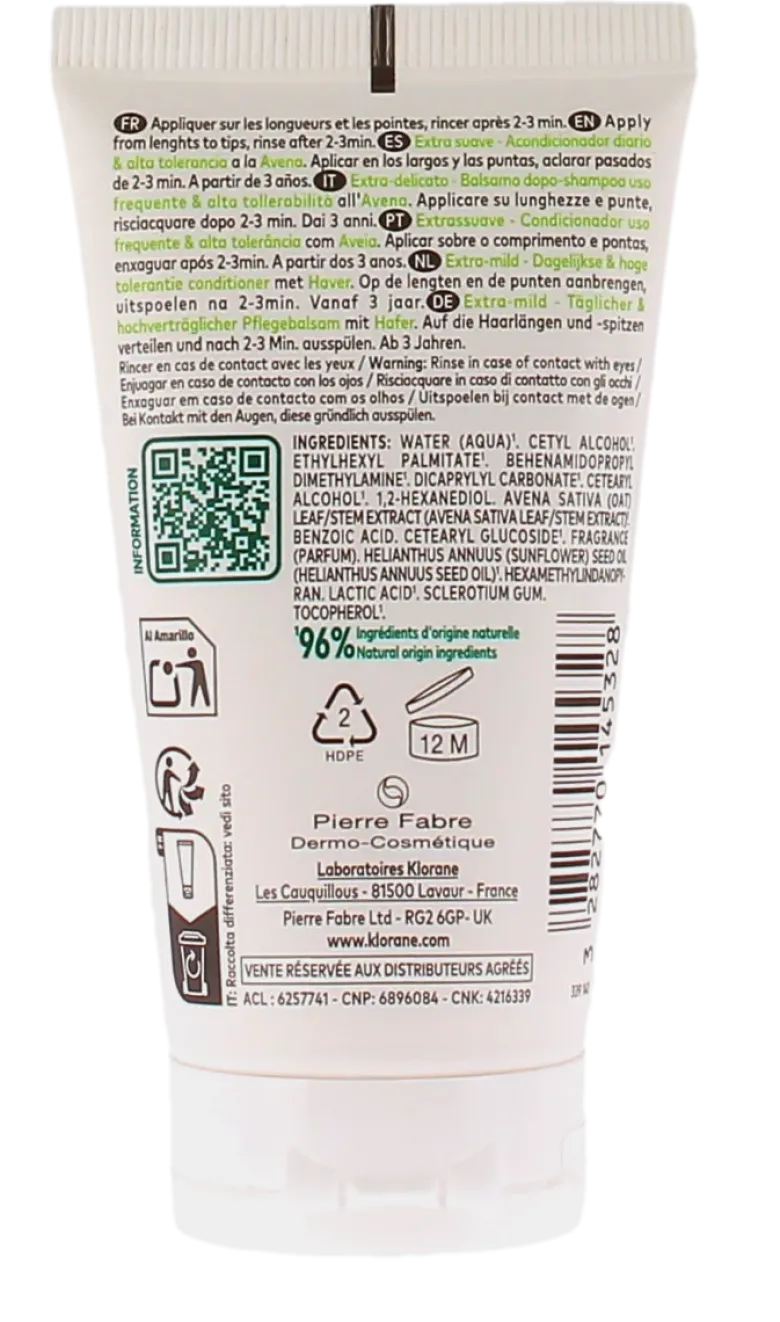 Après-shampoing extra-doux avoine Klorane - tube de 50ml