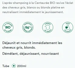 Après-shampooing déjaunissant Centaurée bio Klorane - tube de 200 ml