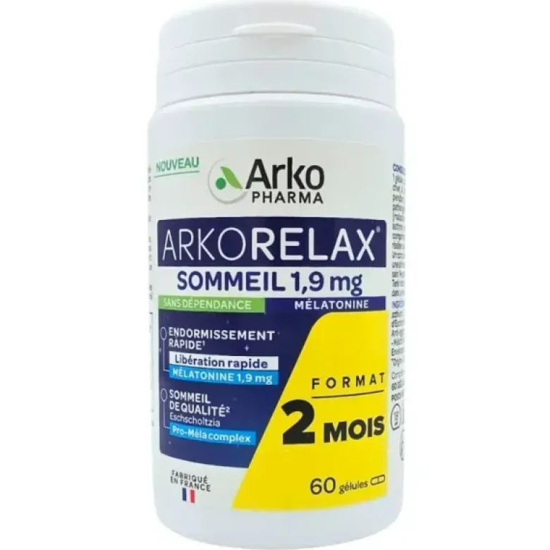 Arkorelax sommeil mélatonine 1,9mg Arkopharma - pot de 60 gélules
