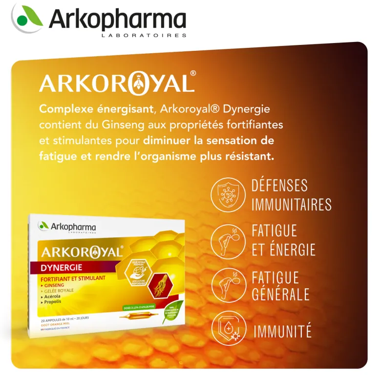 Arkoroyal Dynergie bio dynamisant & stimulant Arkopharma - boite de 20 ampoules