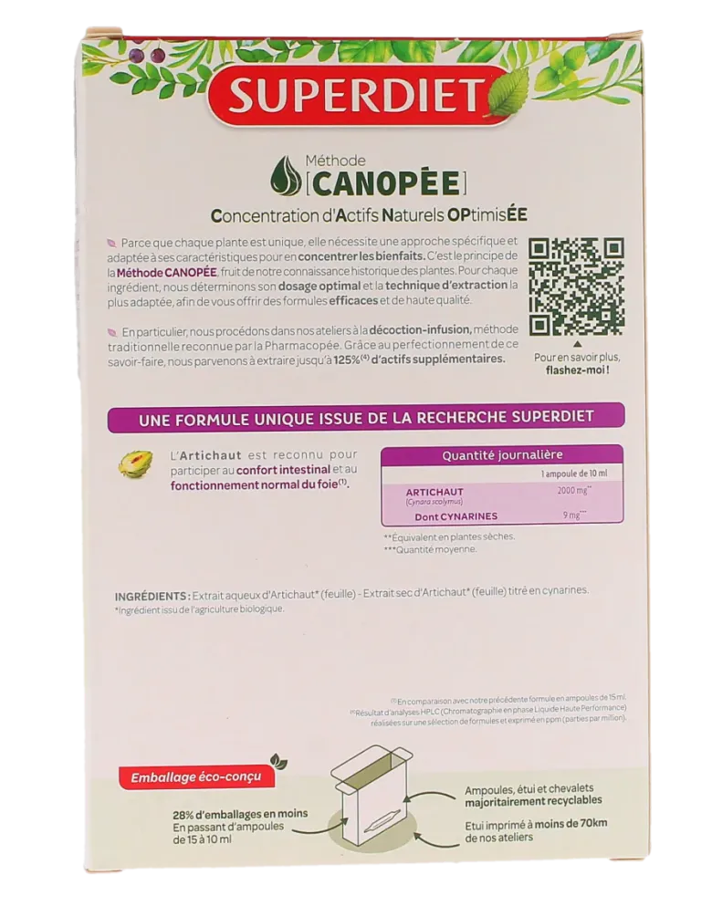 Artichaut Bio bien-être du foie Super Diet - boite de 20 ampoules de 10ml