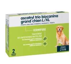 Ascatryl Trio Vermifuge "Grand Chien" (+ de 17,5 kg) Biocanina- boîte de 2 comprimés
