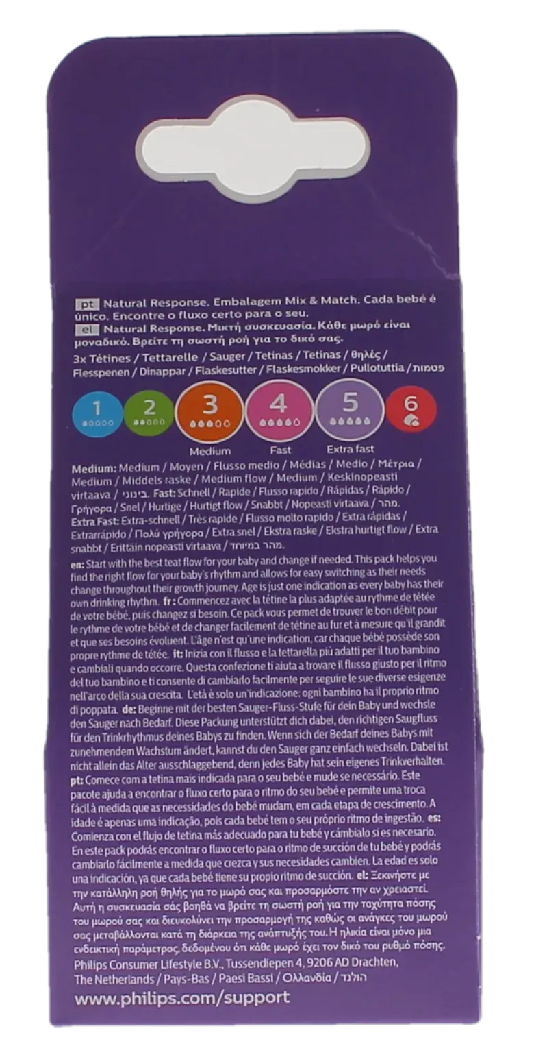 Avent natural response teat tétines mix & match Philips - pack de 3 tétines