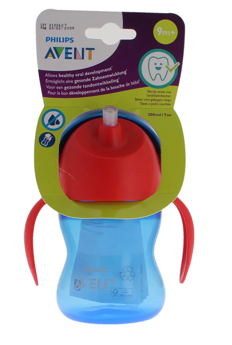Avent tasse avec paille bleu 9 mois et + Philips - tasse de 200ml