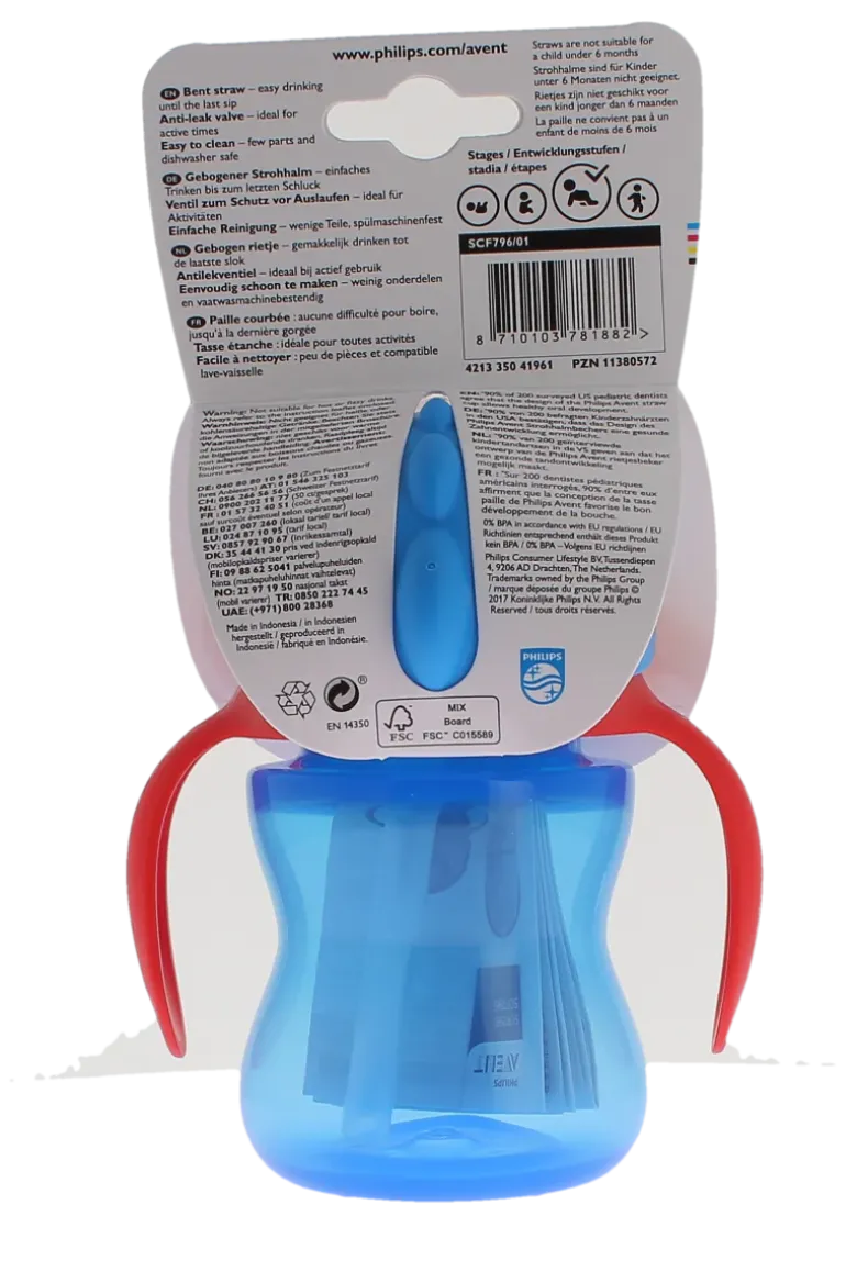 Avent tasse avec paille bleu 9 mois et + Philips - tasse de 200ml
