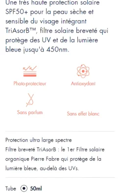 Avène crème solaire SPF 50+ sans parfum – tube 50 ml