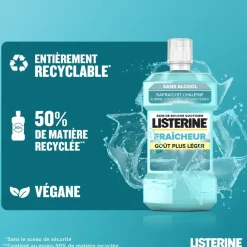Bain de bouche Fraîcheur sans alcool goût plus léger Listerine - flacon de 500ml
