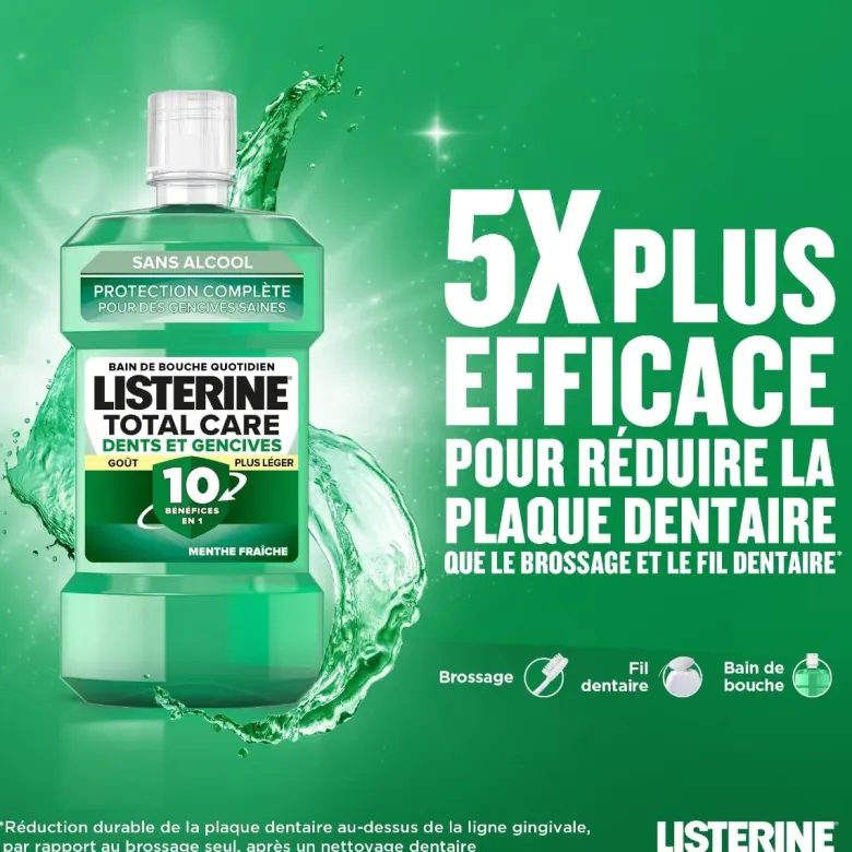 Bain de bouche protection dents et gencives goût plus léger Listerine - flacon de 500ml