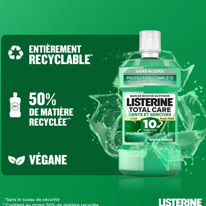 Bain de bouche protection dents et gencives goût plus léger Listerine - flacon de 500ml