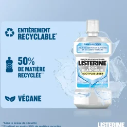 Bain de bouche soin blancheur goût plus léger Listerine - flacon de 500ml