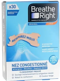 Bandelettes nasales Original Breathe Right – 30 bandelettes