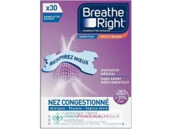 Bandelettes nasales sensitive Breathe Right - boite de bandelettes transparentes