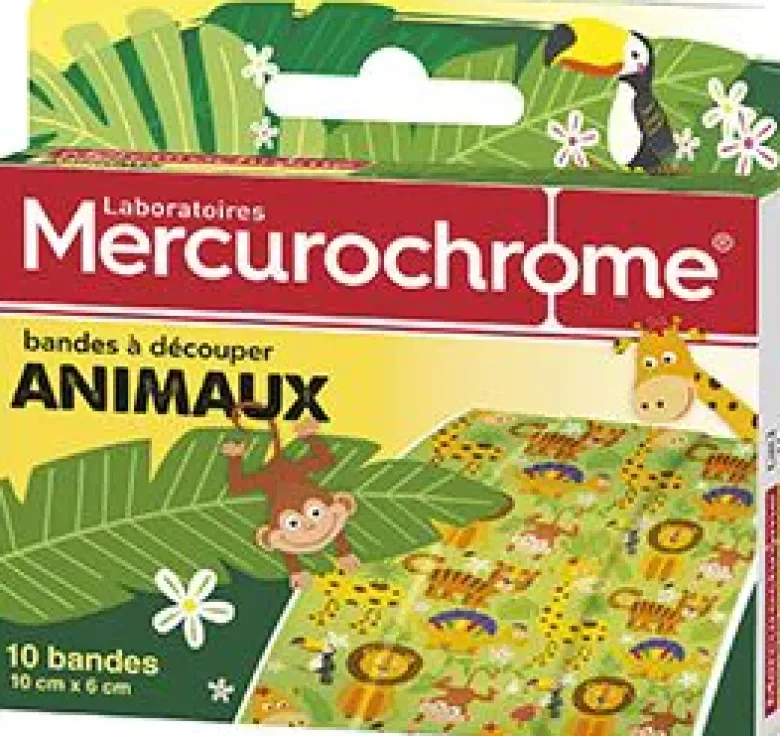 Bandes à découper animaux Mercurochrome - boite de 10 bandes de 10cm x 6cm