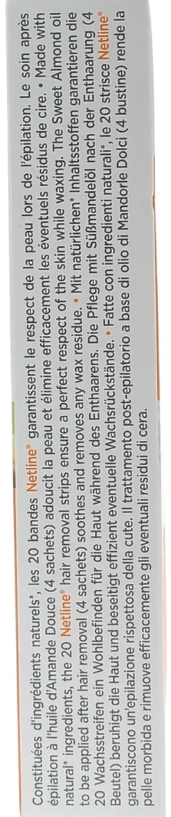 Bandes de cire dépilatoires visage Netline - boîte de 20 bandes