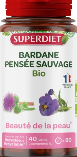 Bardane pensée sauvage beauté de la peau BIO Superdiet - pot de 80 comprimés