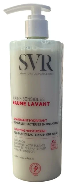 Baume lavant assainissant hydratant mains sensibles SVR - flacon-pompe de 400ml
