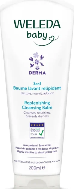 Baume lavant 3 en 1 relipidant Weleda Baby Derma - tube de 200ml