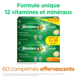 Berocca Energie Orange Vitamine B et C, magnésium et Zinc 30 comprimés effervescents