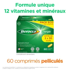 Berocca Energie Vitamine B et C, magnésium et Zinc 60 comprimés pellicules