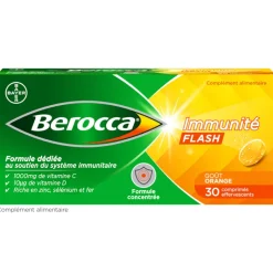 Berocca Immunité Flash Vitamine D, C, Zinc et Fer 30 comprimés effervescents