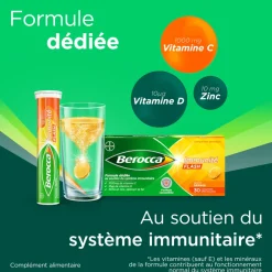 Berocca Immunité Flash Vitamine D, C, Zinc et Fer 30 comprimés effervescents
