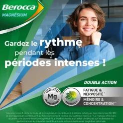 Berocca® Magnésium Fatigue/nervosité Mémoire/Concentration - boîte de 14 sachets
